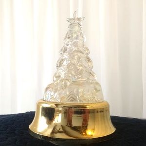 Light up glass Christmas tree gold winter snow Christmas Village